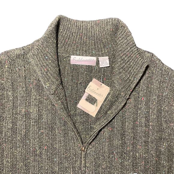 NEW Fieldmaster Ribbed Marled Knit Wool Blend Zip Up Cardigan Olive Green XL - Picture 2 of 9